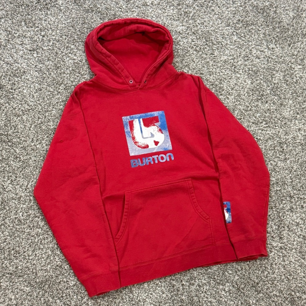 Vintage 00s Burton Snowboards Red Graphic Logo Hoodie Sweatshirt Mens L Y2K
